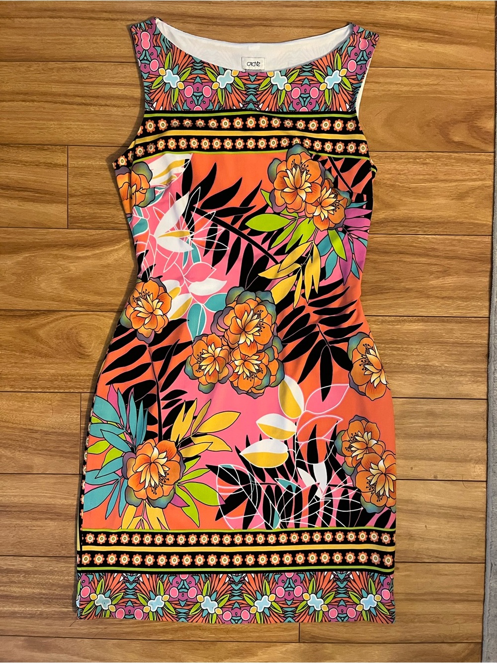 Cache Orange Floral Print Sleeveless Mini Dress
